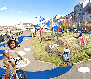 Platz auf dem Kinder mit Fahrrad Parcours fahren