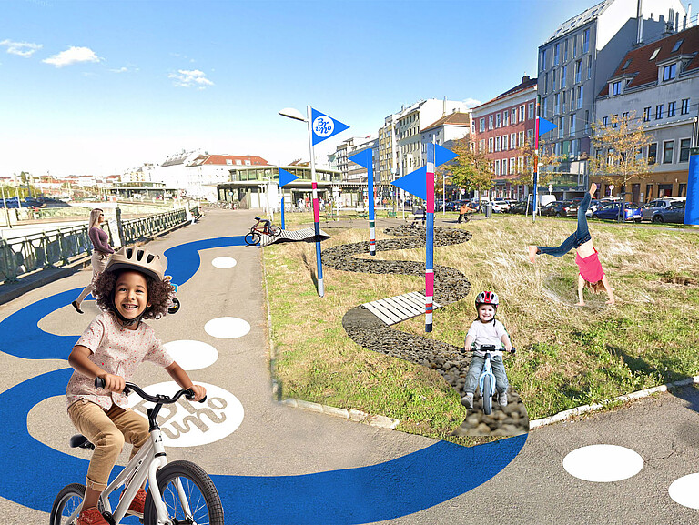 Platz auf dem Kinder mit Fahrrad Parcours fahren