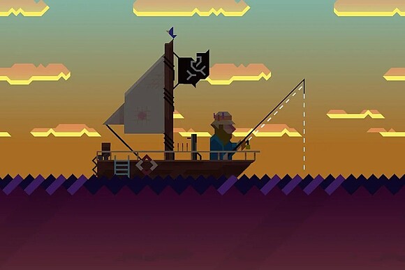 Game Screenshot, Fischer auf Boot am Meer