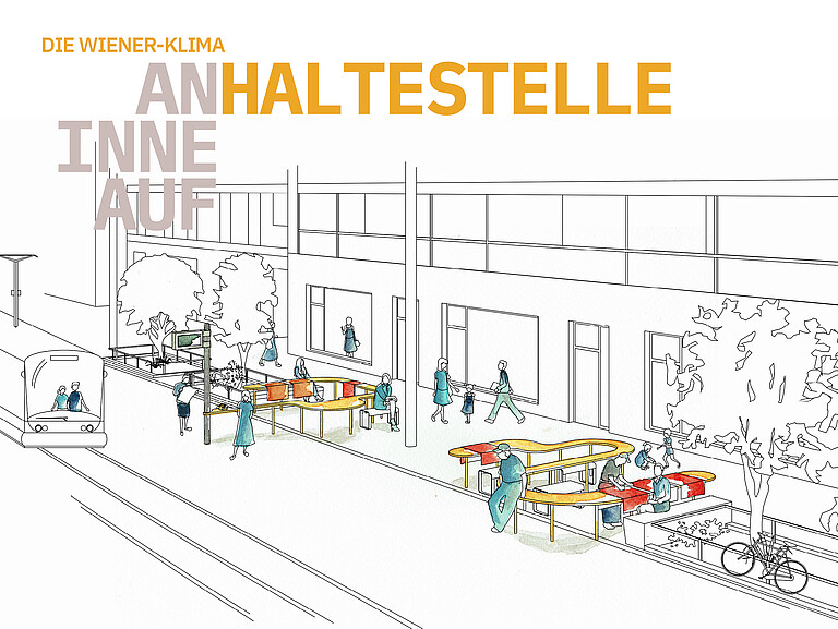 Grafik mit Stadtmöbeln bei Haltestelle