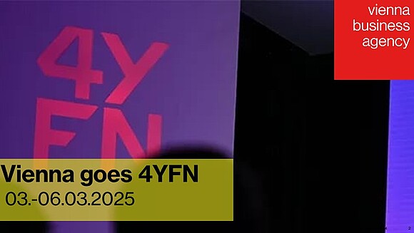 Schriftzug 4YFN und Logo Wirtschaftsagentur Wien inkl. Beschriftung Vienna goes 4YFN