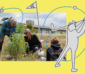 Menschen spielen Minigolf