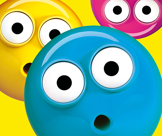 Motiv des Forschungsfests Wien mit drei runden farbigen Emoticons.